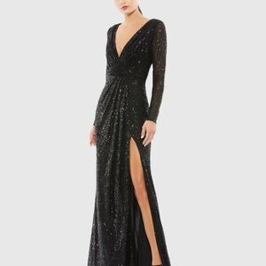 Black Sequined Long Sleeve Gown. Mac duggal 26490